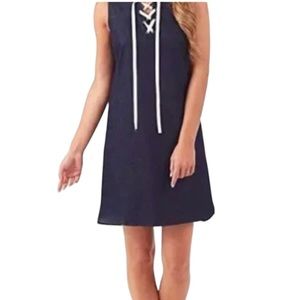 Mudpie Dark Blue Denim Lightweight Lace Up Dress M Shift Sleeveless Nautical